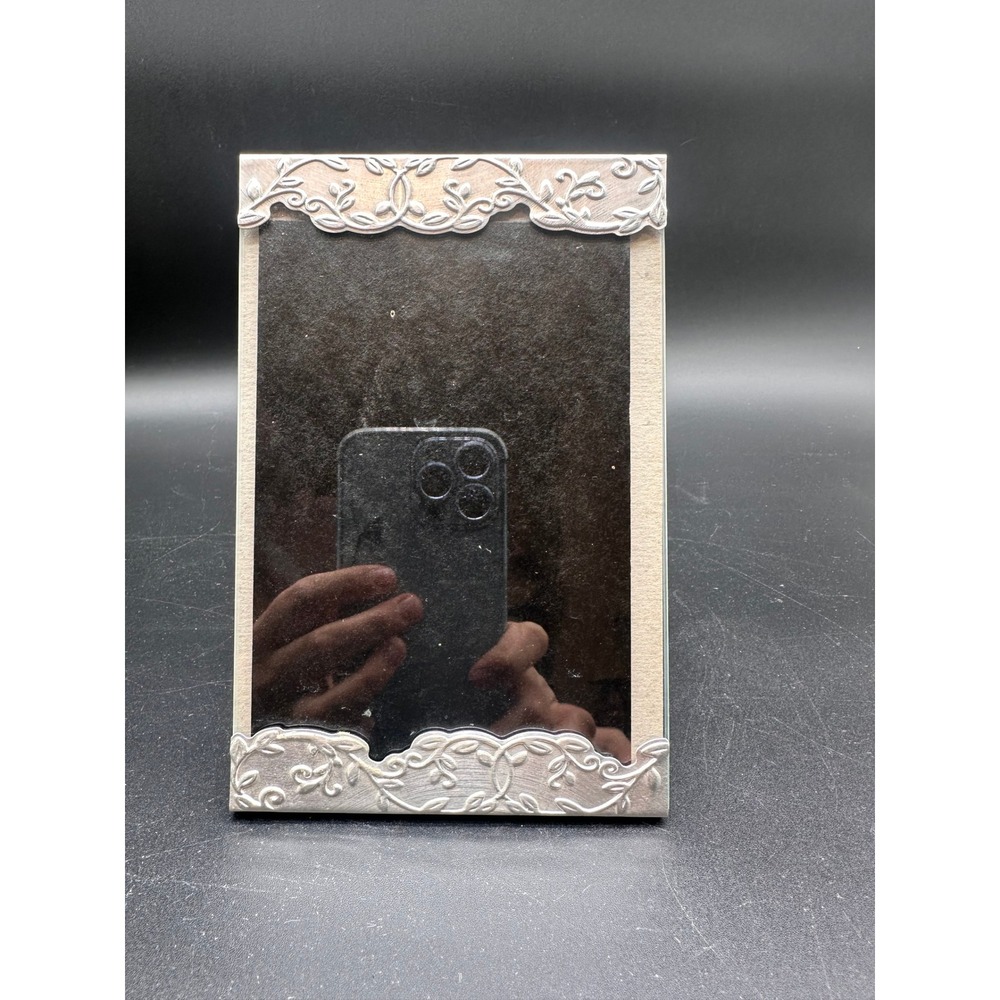 Vintage Pewter Floral Picture Frame Silver Tone Metal Scrollwork Tabletop
